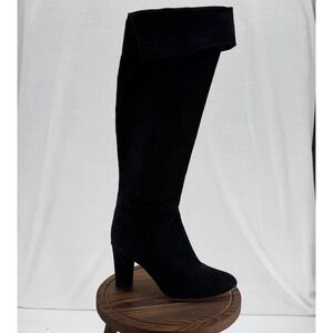 Halogen‎ Noble Black Suede Boots 9.5 Almond Toe Over The Knee Block Heel